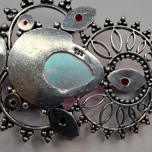 Sterling Silver Pendant with Pink Carved Face and Garnet Accents - Picture 9 of 10